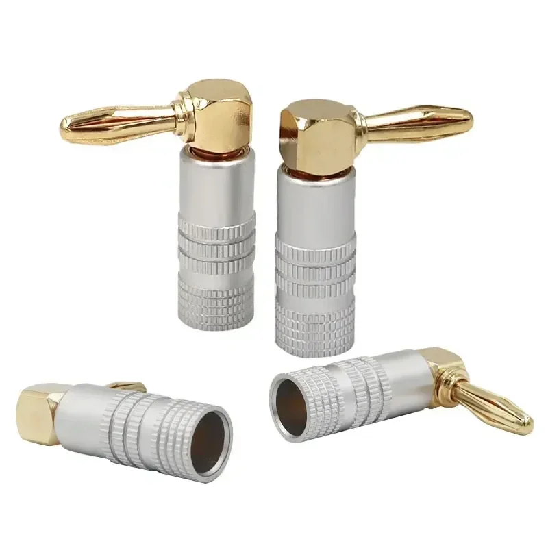 4pcs Banana Plug Right Angle 90 Degree 4mm Gold-Plated Video Speaker Adapter Audio Connector Banana Connectors