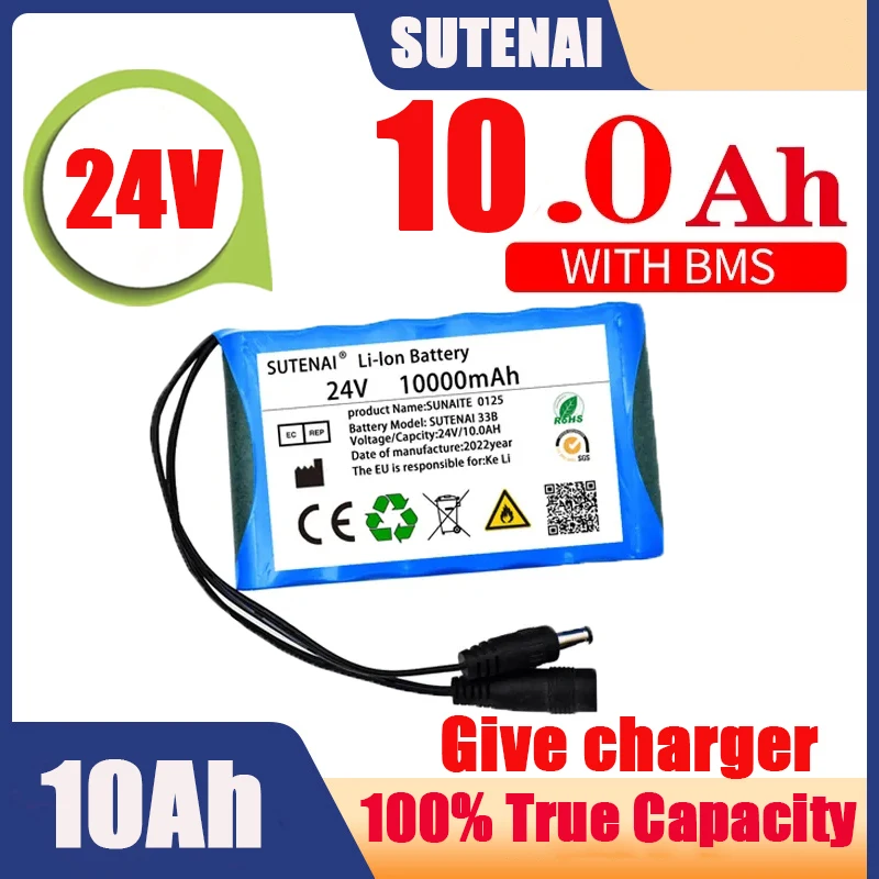 24V 10Ah 25.2V 6S1P Li-Ion battery pack lithium batteries for electric motor bicycle ebike scooter toys drill with BMS