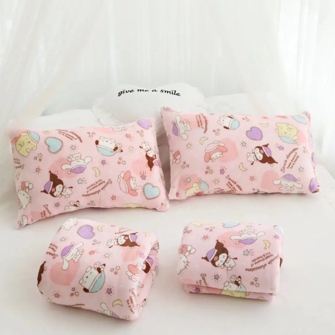 Sanrio Hello Kitty Flannel Blanket Kawaii Anime Printing Air Conditioner Quilt Melody Kuromi Sofa Mat Girlish Room Decor Gift