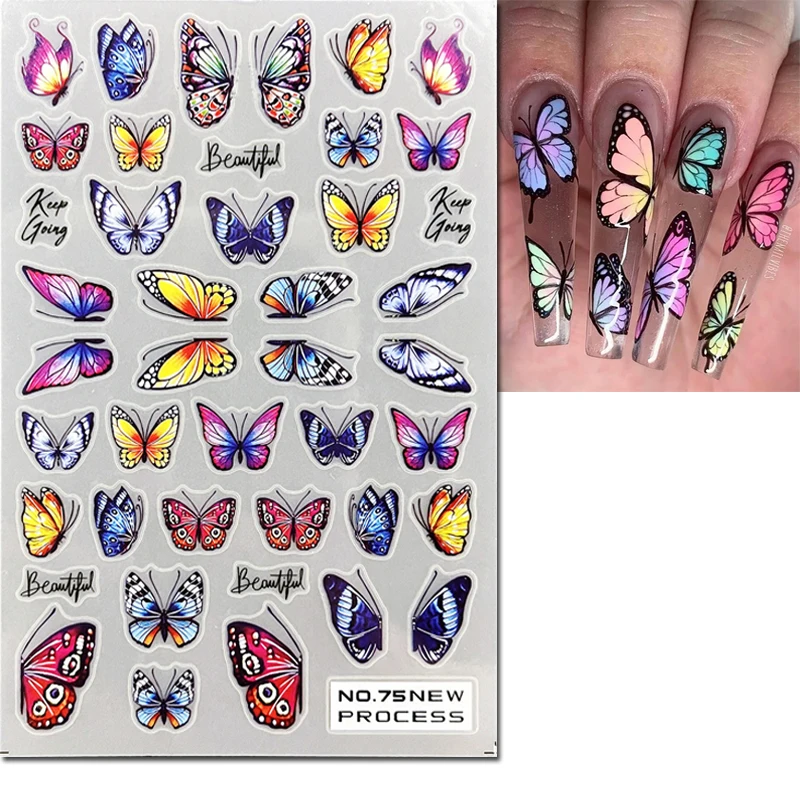 3d borboleta colorida adesivos para nail art, slider adesivo, manicure decoração, beleza