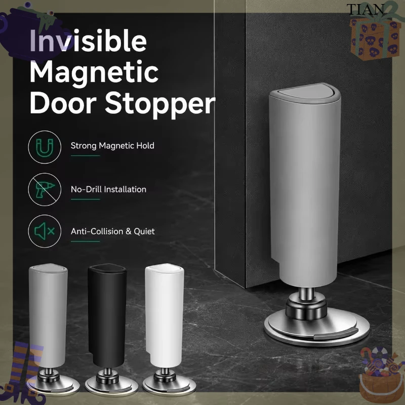 Invisible Magnetic Door Stopper No Drill Floor Mount Door Holder Strong Magnet Anti-Slam Buffer for Wood Glass Aluminum Doors