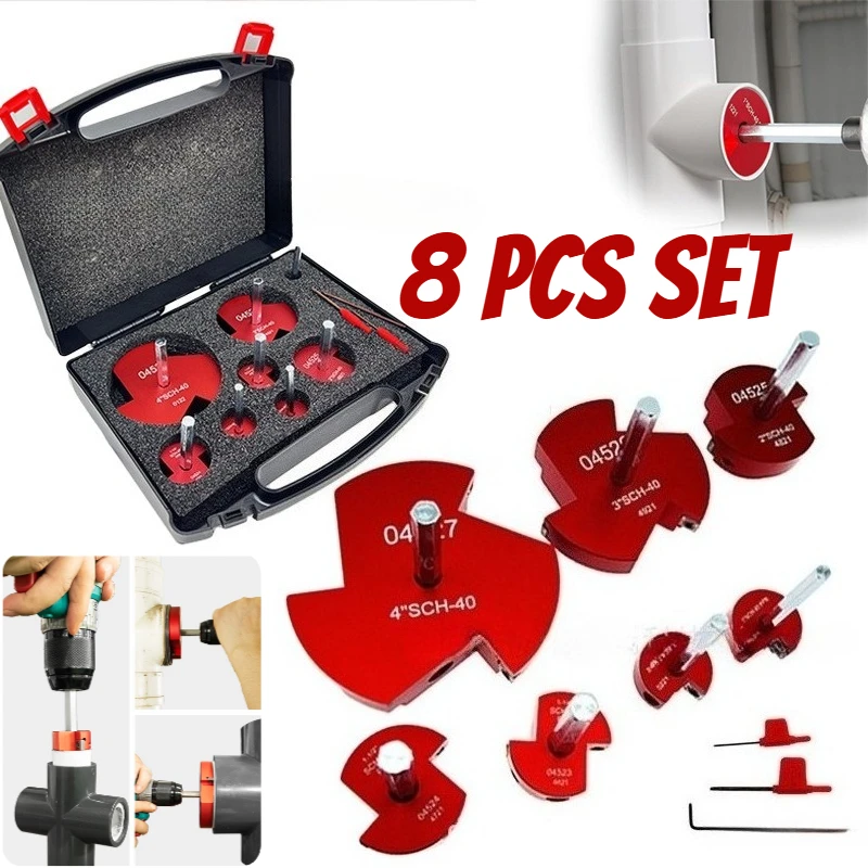 Le kit d'alésoir pour tuyaux en PVC contient 3/4",1",1-1/4",1-1/2",2",3',4" pour outil de plomberie à économie de douille de tuyau SCH40 convient aux perceuses Standard de 1/2"