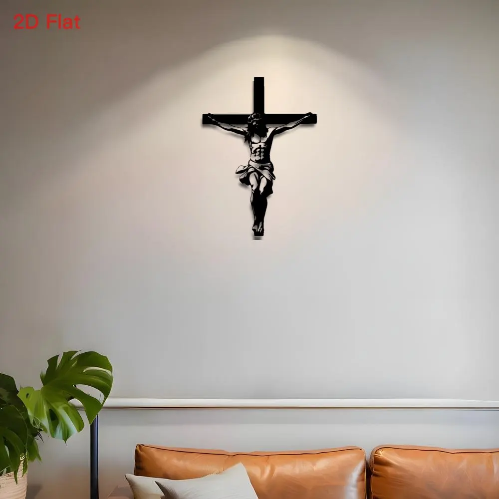 1pc 2D Flat Jesus on Cross Metal Wall Art, Laser-cut Wrought Iron Decor for Church Chapel Prayer Room, Religious Ornament
