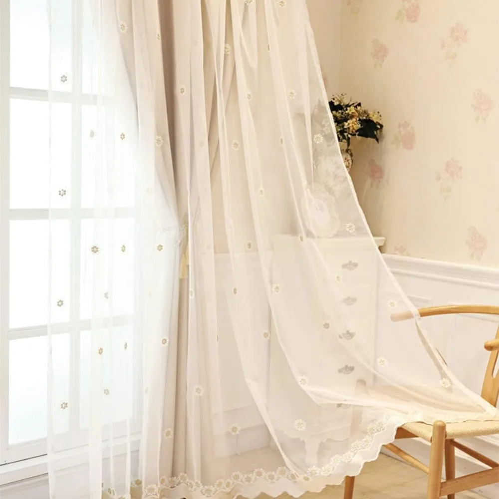 Tenda oscurante a doppio strato, pannello mantovana con drappo solido a strati ricamato bianco voile scuro, energia della camera da letto della ragazza del soggiorno