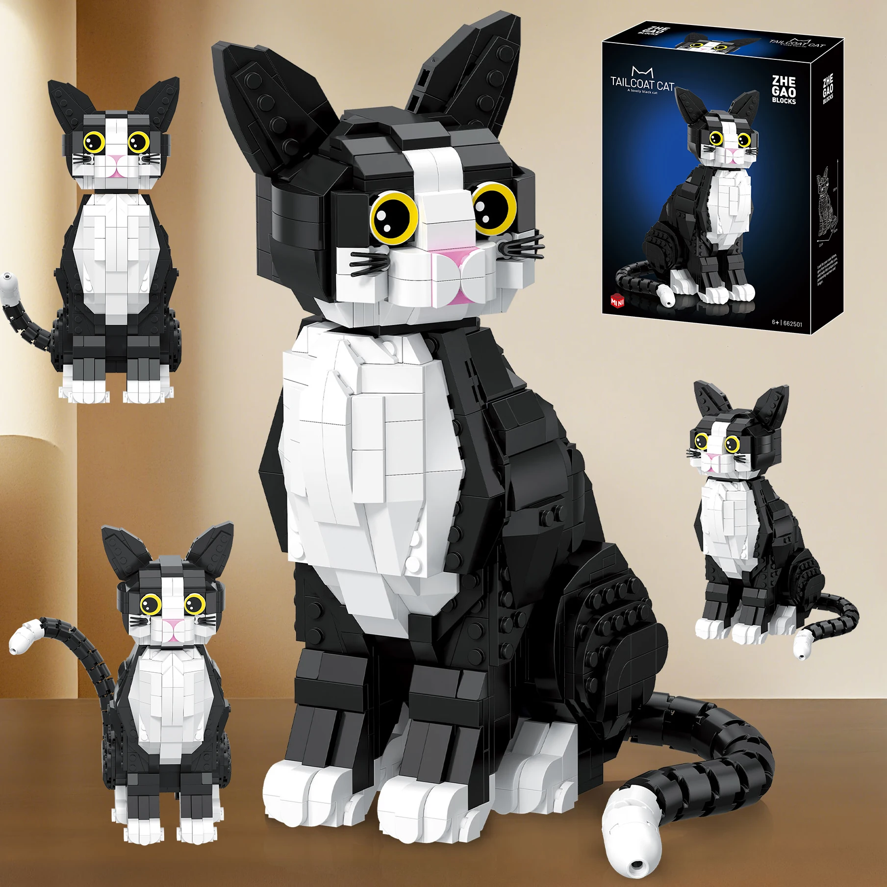 

Creative 801PCS Tuxedo Cat Building Blocks Cute Cartoon Kitty Animal Model Assemble Brick Educational Toy Gift For Kid Boy Adult