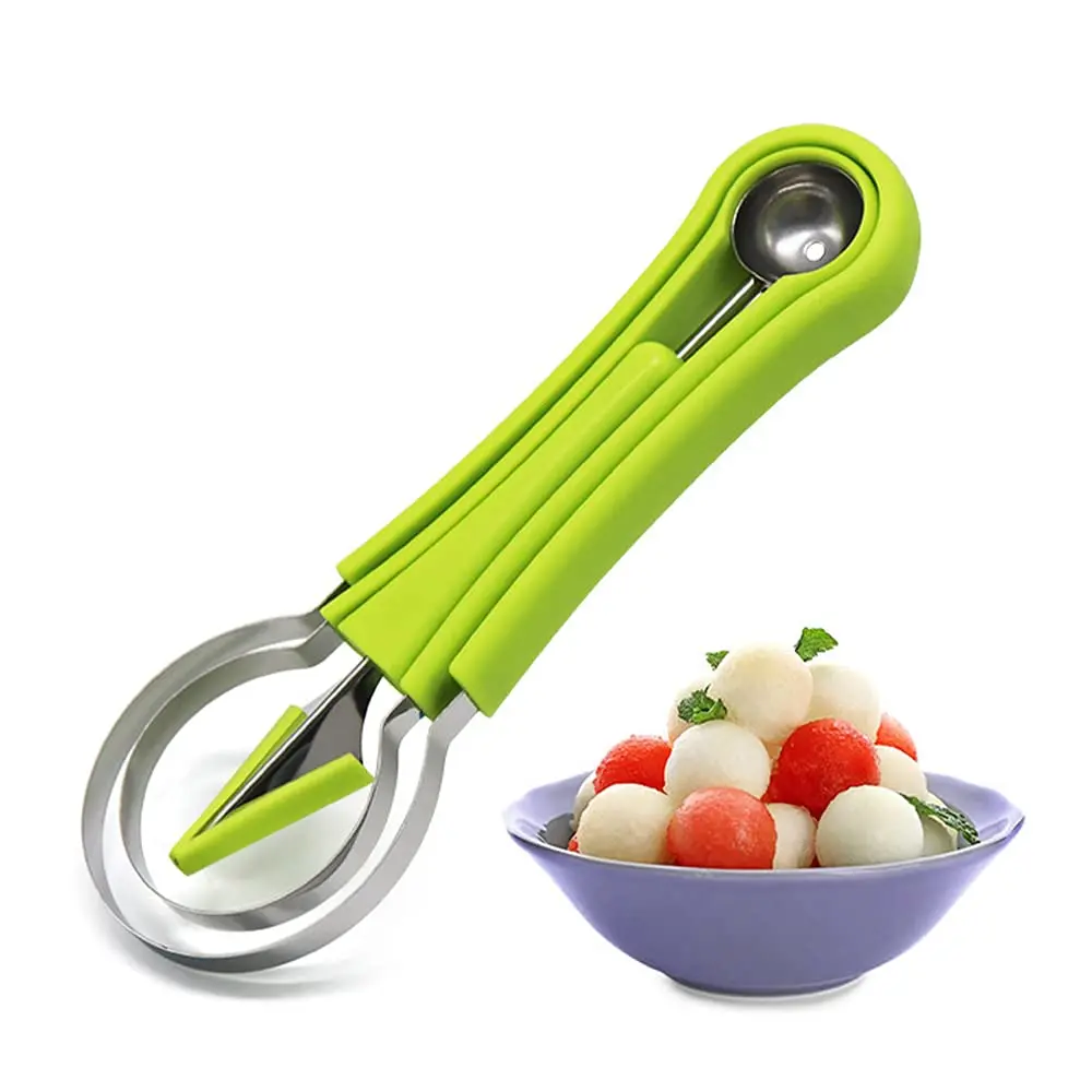 4 In 1 Fruit Cutters Shapes Kitchen Acceesories Sucker Melon Baller Scoop Set Watermelon Scooper Fruit Scooper and Baller Tools