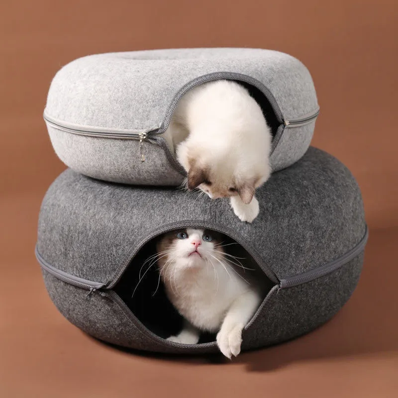 Ciambella Cat Bed Tunnel interattivo Pet feltro giocattoli per interni gatti House Kitten Training Toy Cat Kennel animali domestici forniture