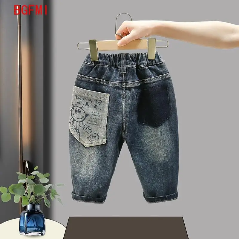 Spring and Autumn Children\'s Contrast Wide Leg Jeans Contrast Loose Relaxed Pants for Boys and Girls Jeans Baby Kids Trousers