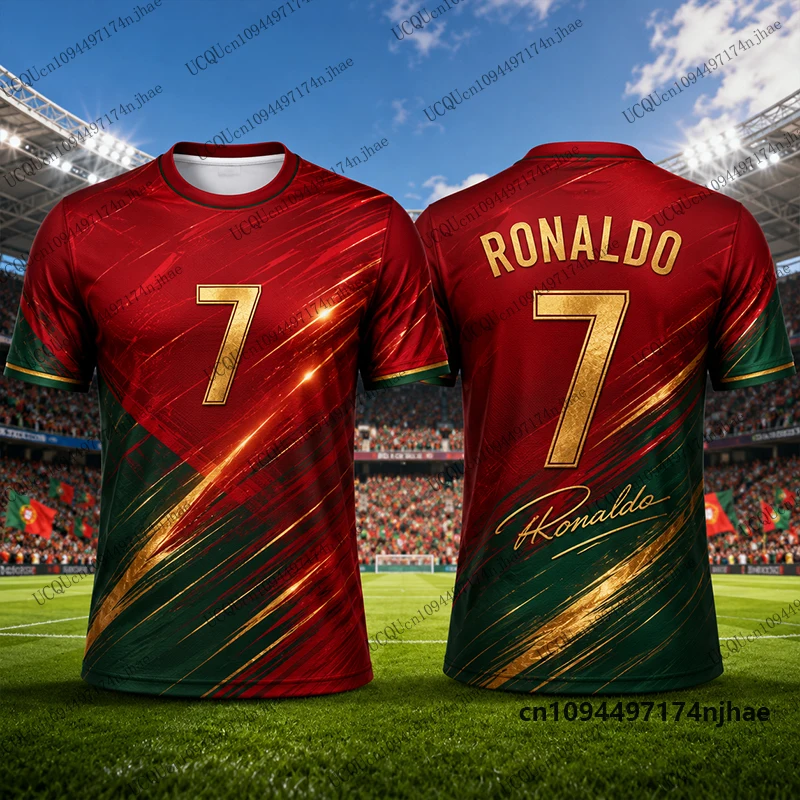 Neuer Spezial-Ronaldo # 7 bedruckte Fußballtrikots für Herren, Sommer-T-Shirt, atmungsaktiv, schnell trocknend, Sport-T-Shirts, lässige Oberteile für Kinder/Erwachsene – Detail 6