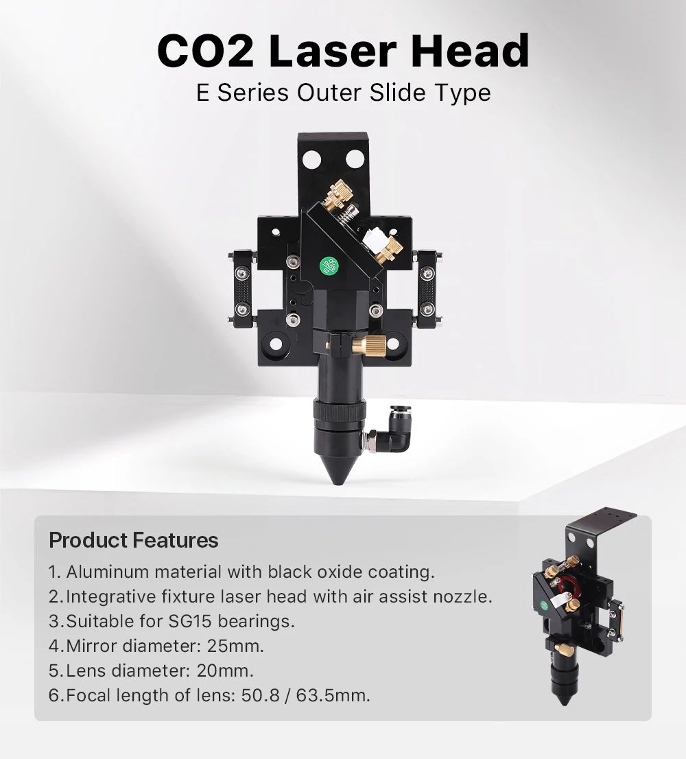 Cloudray Neue Ankunft CO2 Laser Kopf für Dia.20mm FL 50.8/63,5mm Objektiv D25mm Spiegel Außen Slider Typ mit air Assist Düse – Detail 1