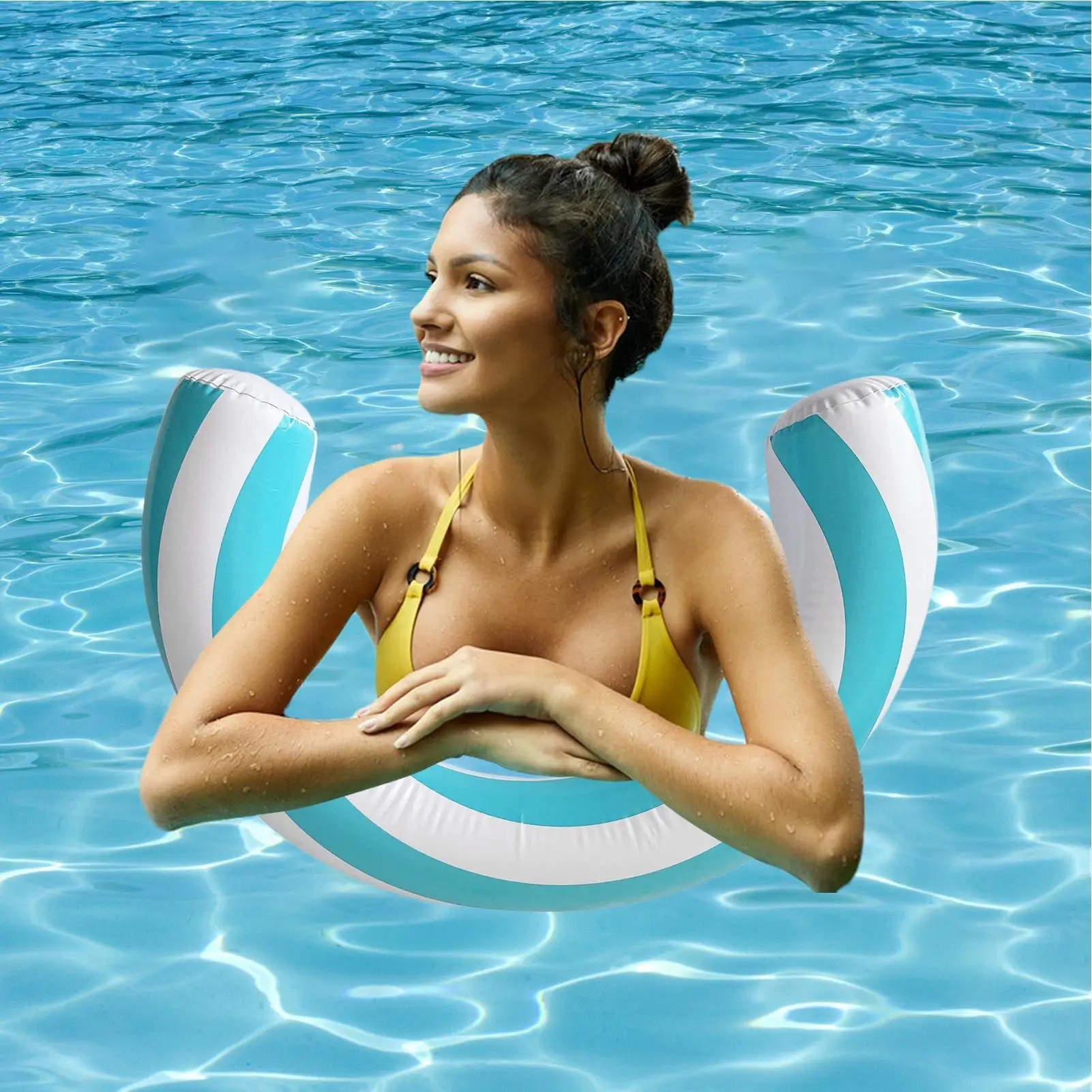1 Stück PVC aufblasbare U-förmige Poolnudel, gestreifter Wasser-Schwimmstab, tragbares Schwimmfloß für Erwachsene