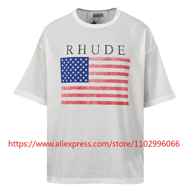 2026 New RHUDE Men's T-Shirt Letter Logo Print Vintage Streetwear Short Sleeve Tee Top Fast Delivery