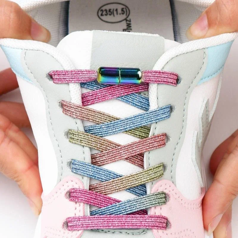 Cordones de zapatos sin corbata, hebilla colorida, perlas ligeras, coloridas, zapatillas de deporte con prensa, cierre de Metal, zapatos perezosos de moda, 1 par
