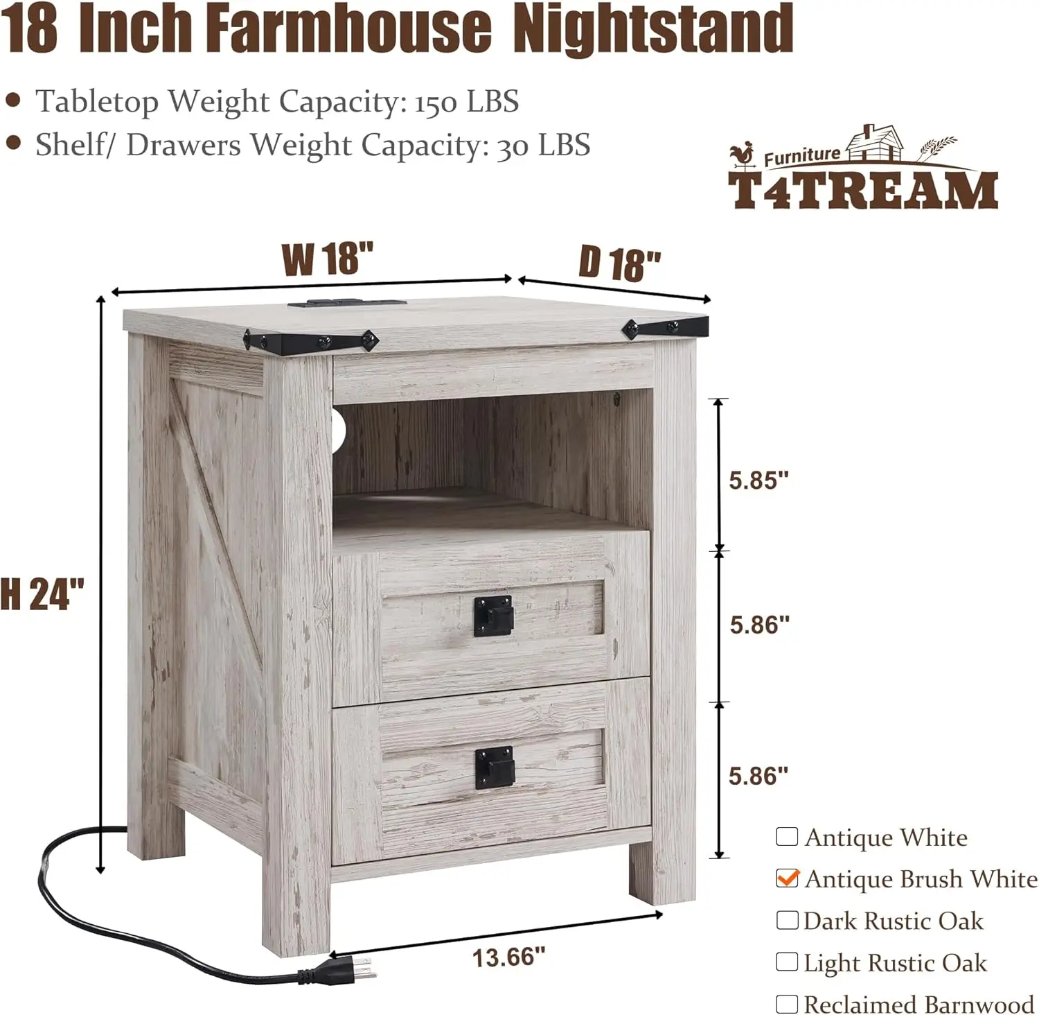 Nightstand Charging Station, End Table, Side Table with 2 Drawers Storage Cabinet for Bedroom, Living Room,