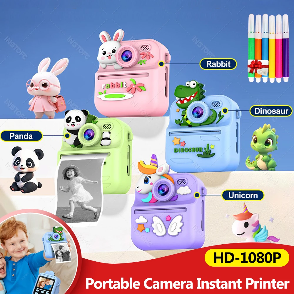 Kids Camera Instant Print Digital Dual Camera HD 1080P Video Mini Color Display 57x25mm Thermal Printer for Girls Boys Gifts