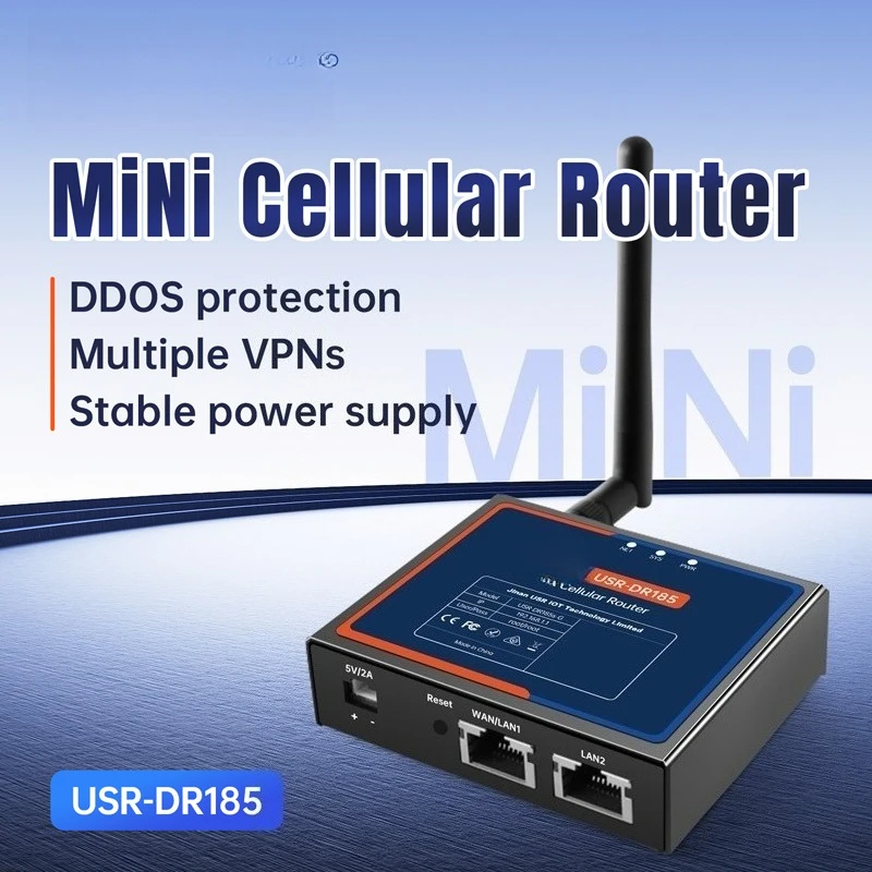 Industrial 4G LTE Cat1 Cellular Router VPN SIM Slot Global Frequency Band 100Mbps RJ45 Port 1WAN/LAN+1LAN DDOS USR-DR185s-G