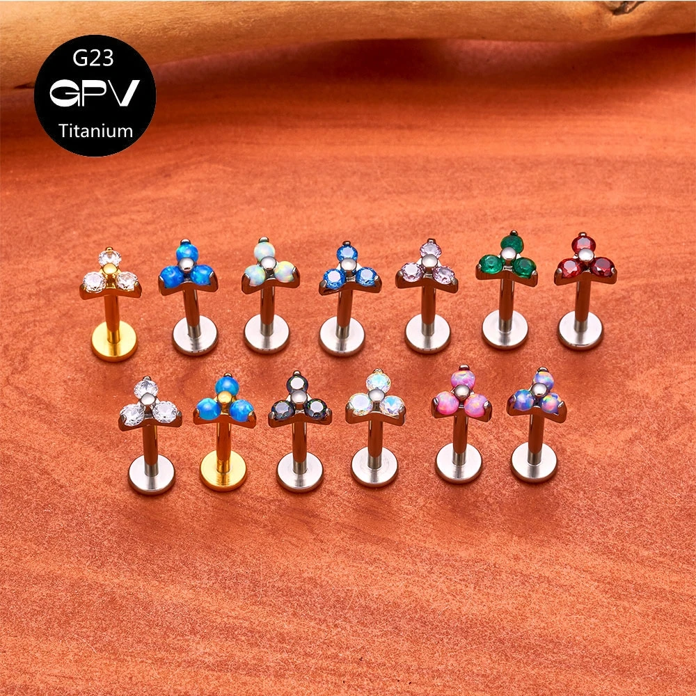 Exquisite G23 F136 Titanium Three-Claw Flower Ear Nail Korean Style Versatile Piercing Jewelry Female Ear Bone Nail