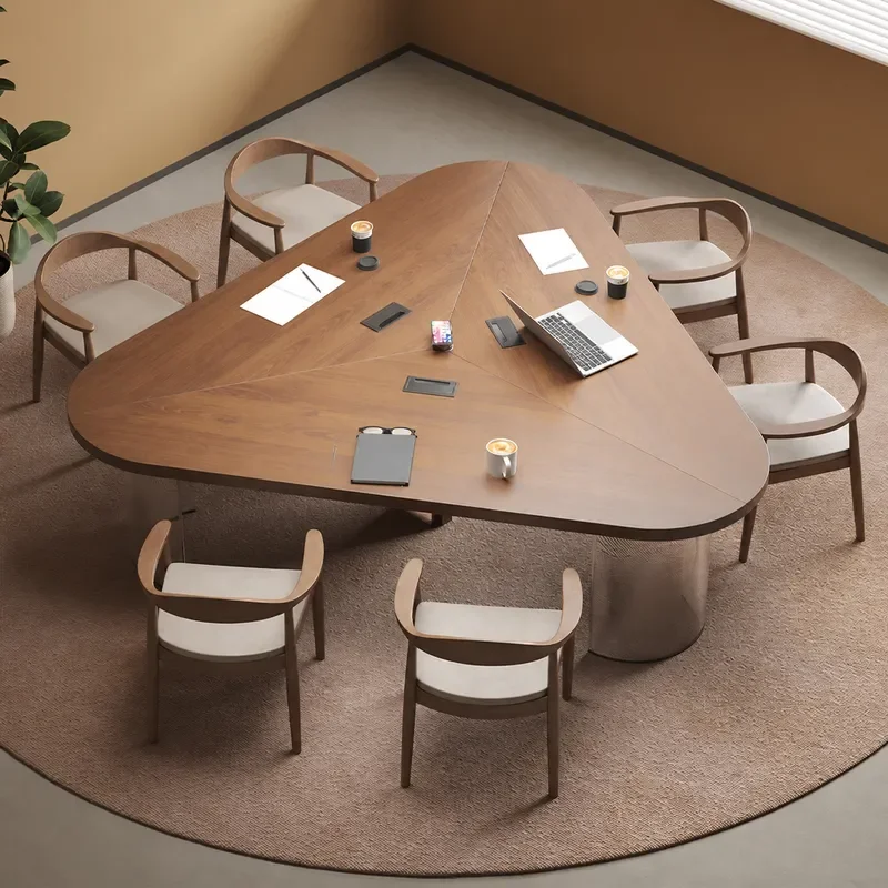 Modern Simple Solid Wood Conference Table 6 Person Office Reception Negotiation Training Desk and Chair Set