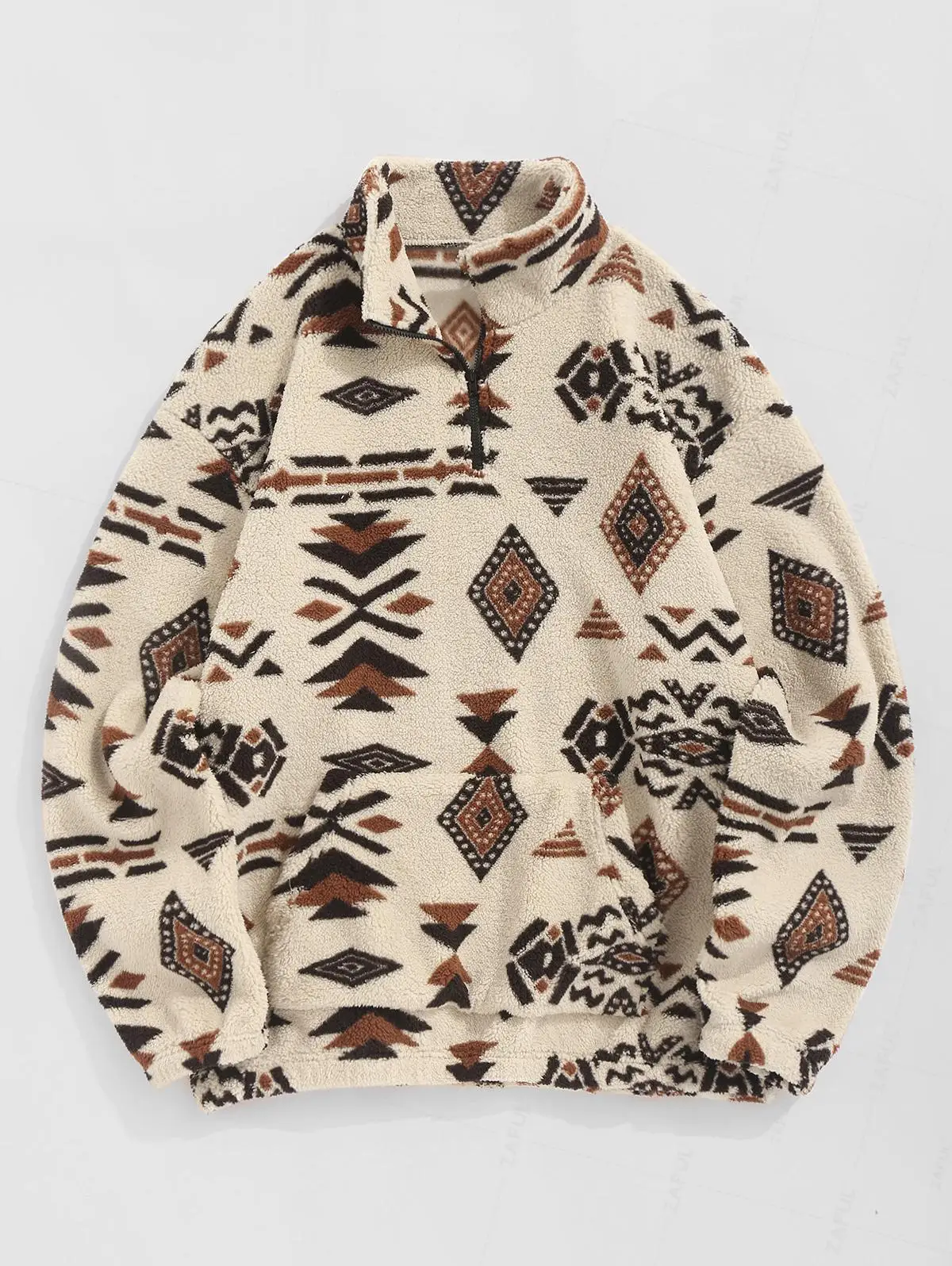 ZAFUL Faux Sherpa Tribal etnische print Teddy sweatshirt met kwartrits