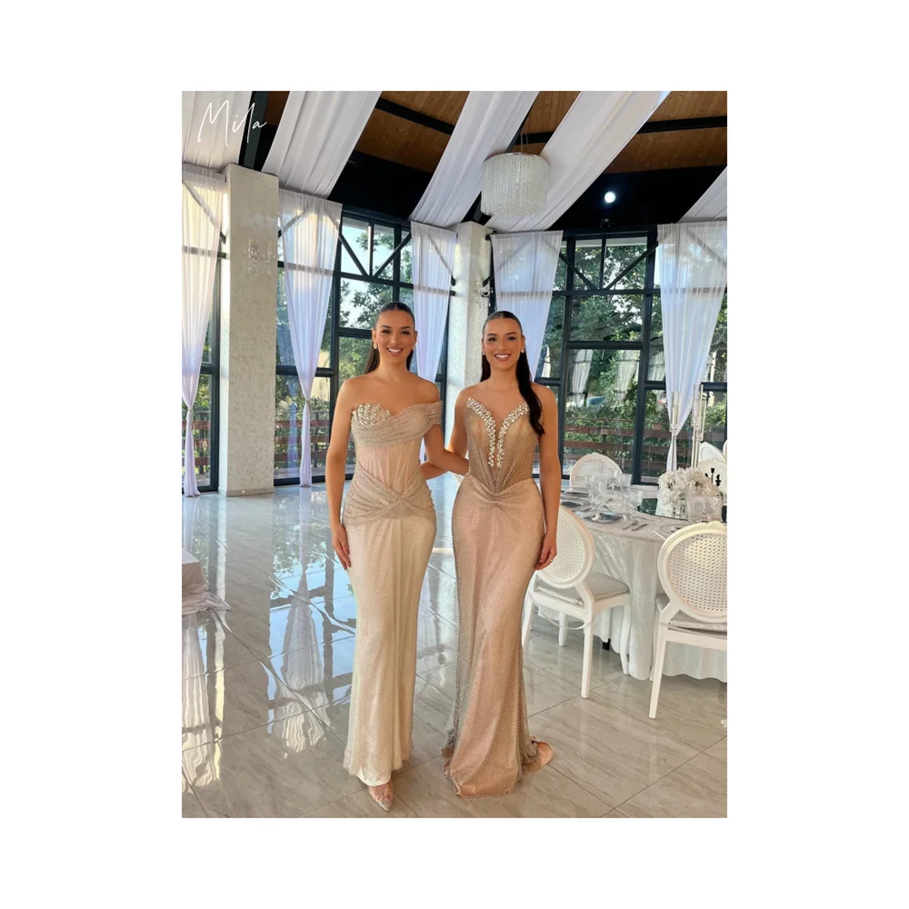 

Милое бежевое платье-футляр для выпускного вечера без рукавов без бретелек по индивидуальному заказу, роскошные женские вечерние платья длиной до пола, платья de fiesta