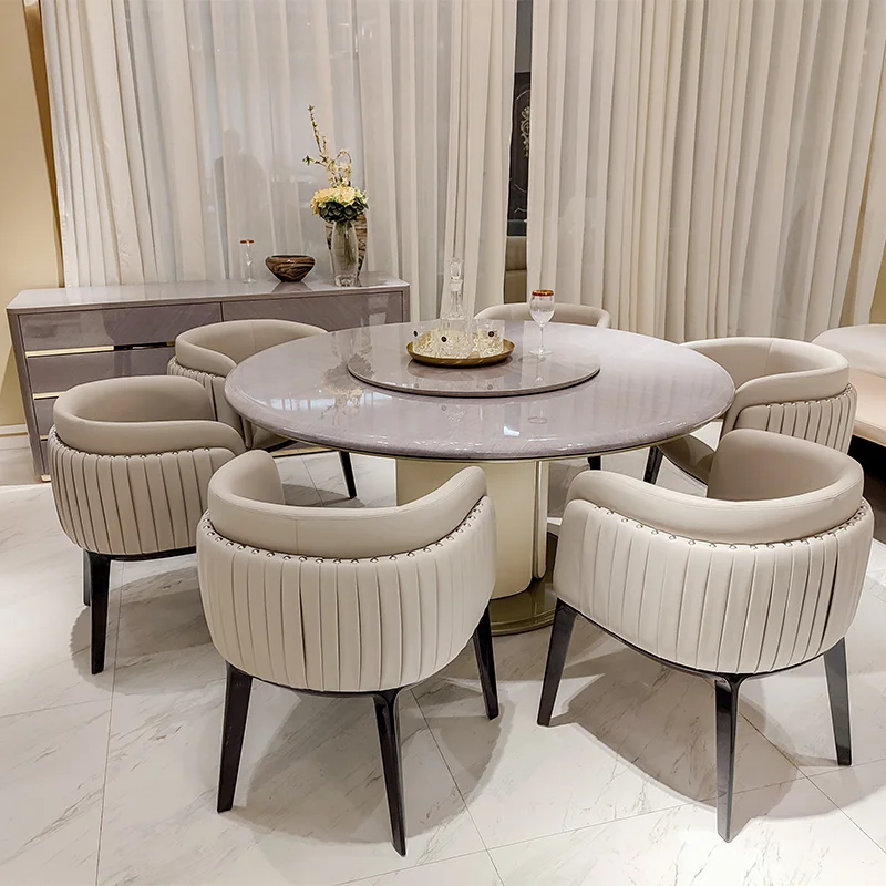 Foshan Luxury Dining Room Furniture Solid Wood Dining Table Six Seat Marble Top Round Shape Luxury Dining Table Furniture