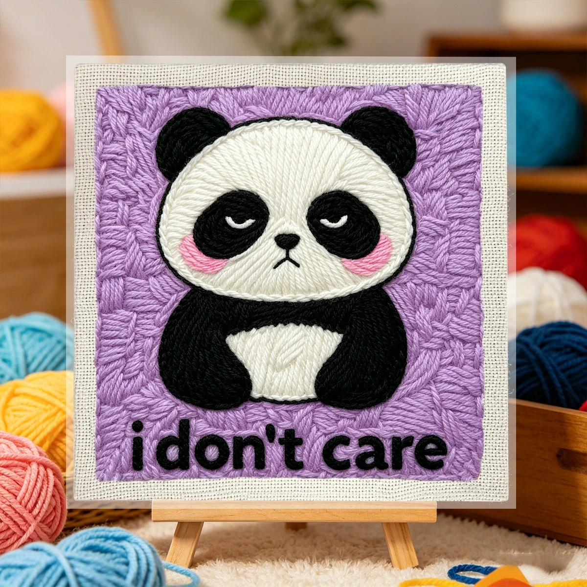 1 Set „I Don't Care Panda“ DIY-Stickset für Anfänger, Stick-Starter-Kit, Kreuzstich-Kunstgeschenk, Handarbeits-Bastelset – Detail 1