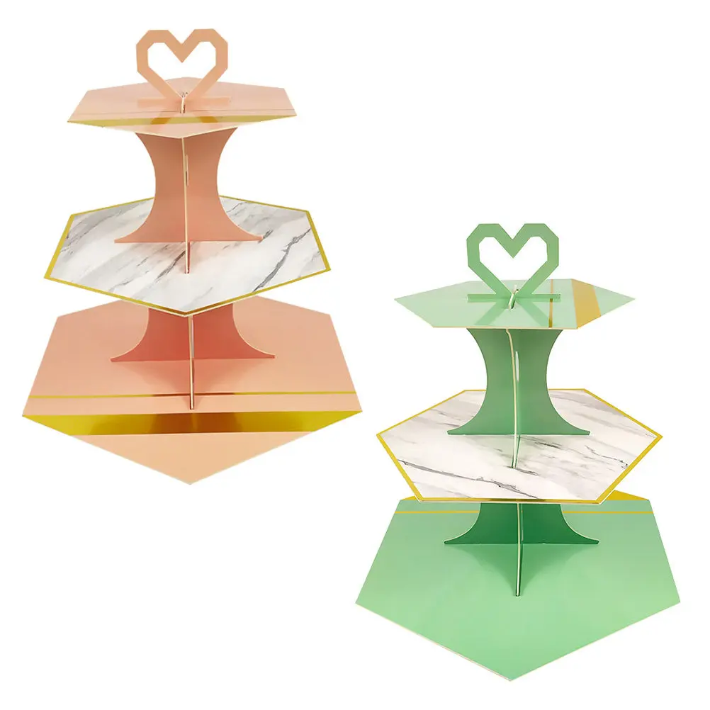 2Pcs Marble Pattern Cake Stand Foldable Paper Cake Display Party Cupcake Holder Food Safe Disposable Snack Rack