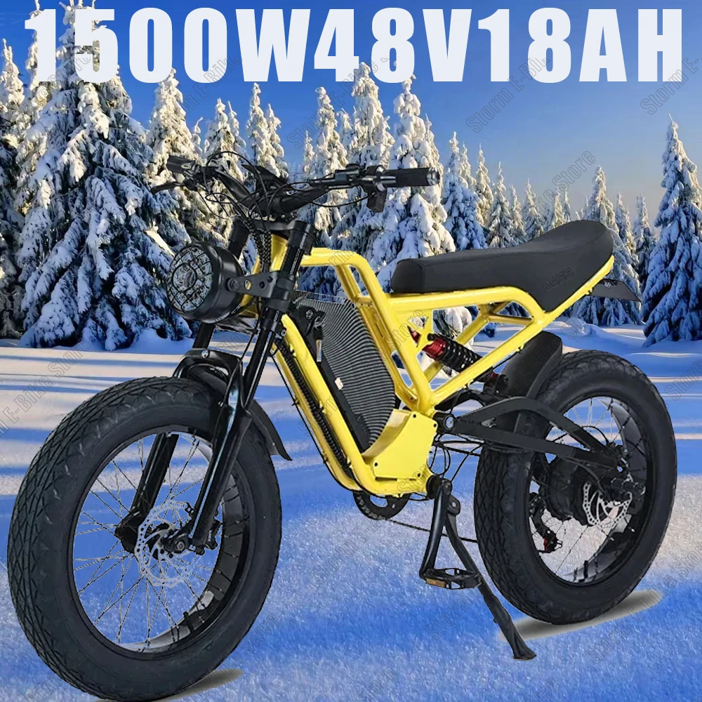 Ebike Motorcycle Style Mountain Electric Bike 20*4.0Inch Fat Tire 1500W48V18Ah Removable Battery Off-Road Adult Electric Bicycle