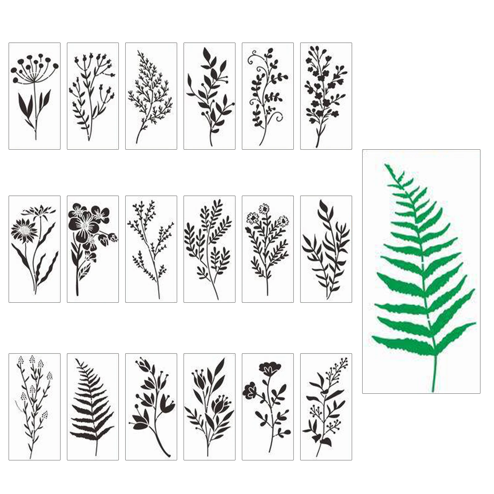 18pcs Reusable Scrapbooking Card Decoration Plants DIY Art Wildflower Stencil Drawing Templates Wall Painting On Wood For Crafts