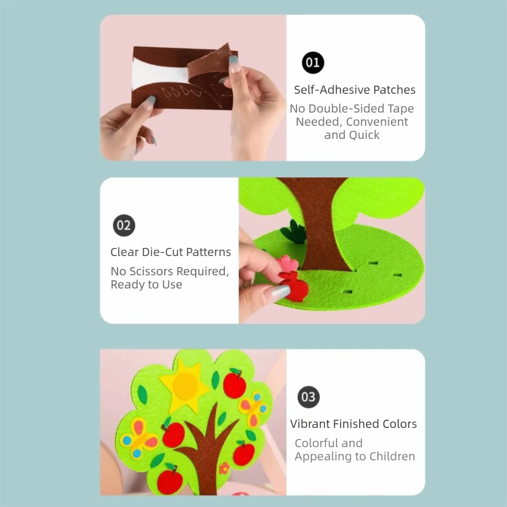 Non-Woven Fabric DIY Craft Kit Polyester Material 3D Design Felt Tree Kit Paste Game Style Handmade Assembly Teaching Aid Kit