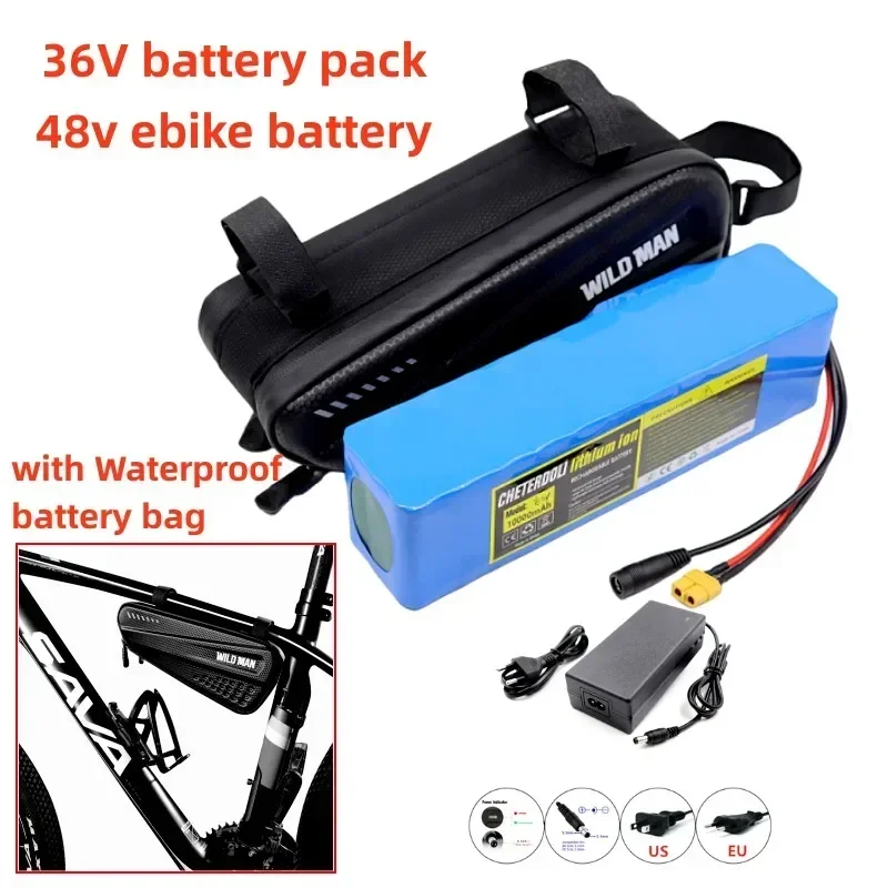 18650 Rechargeable Lithium Battery Pack 36V 48V 10Ah 10S3P 13S3P 500W Power Bicycle Scooter Electric Vehicle with Waterproof Bag