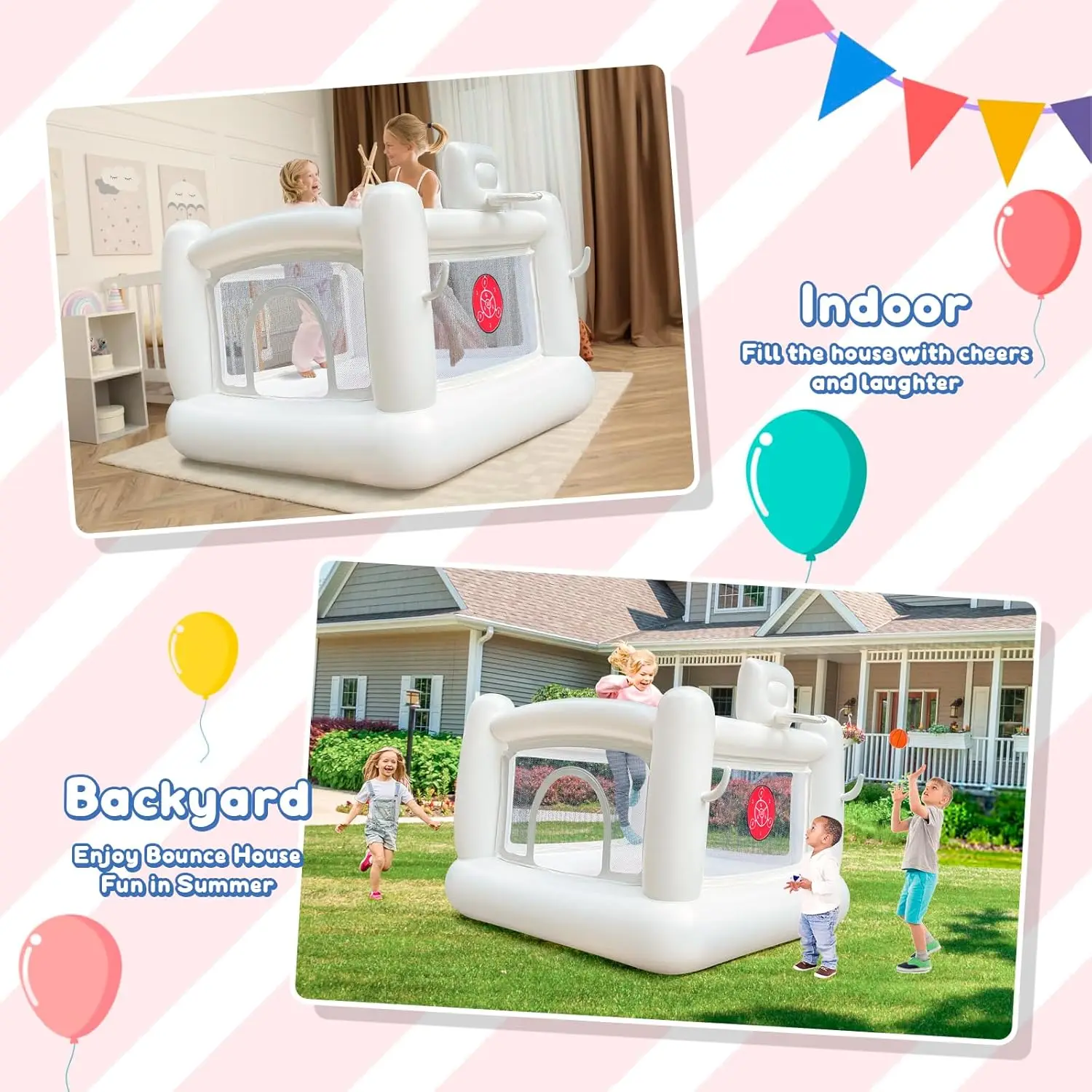 White Bounce House with Pump Kids Ball Pit Bounce House for Kids 3-6 Birthday Indoor or Outdoor Playhouse Customization