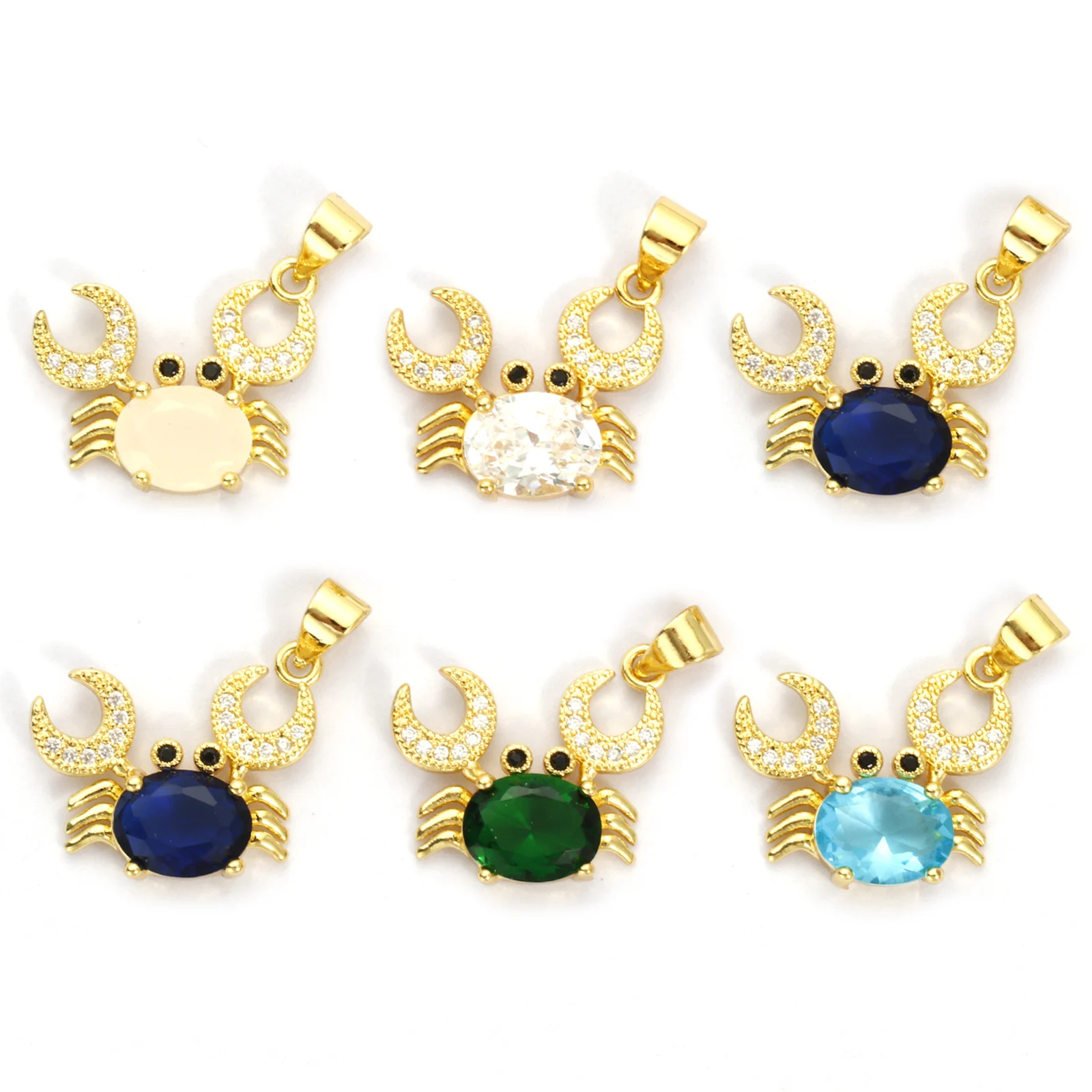 1 Piece Brass & Glass Ocean Jewelry Charm Pendant 18K Gold Plated Crab Micro Pave Clear Cubic Zirconia Necklace DIY 20mm x 19mm