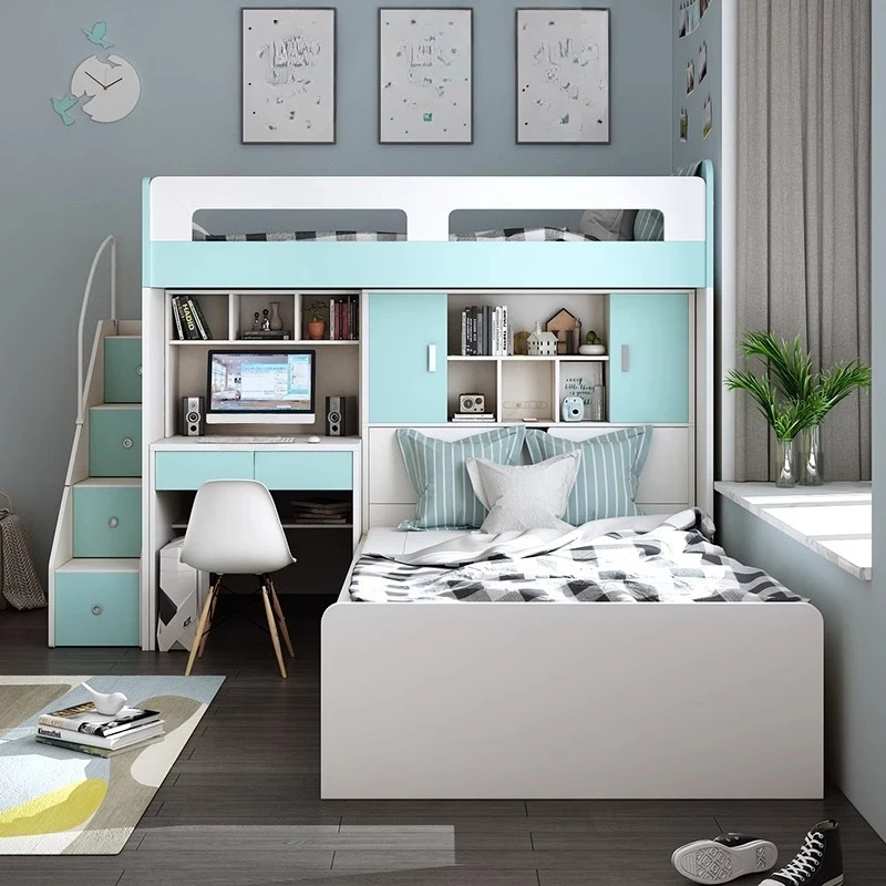 

Children's dislocation type multi-functional combination staggered height bed double bunk tatami