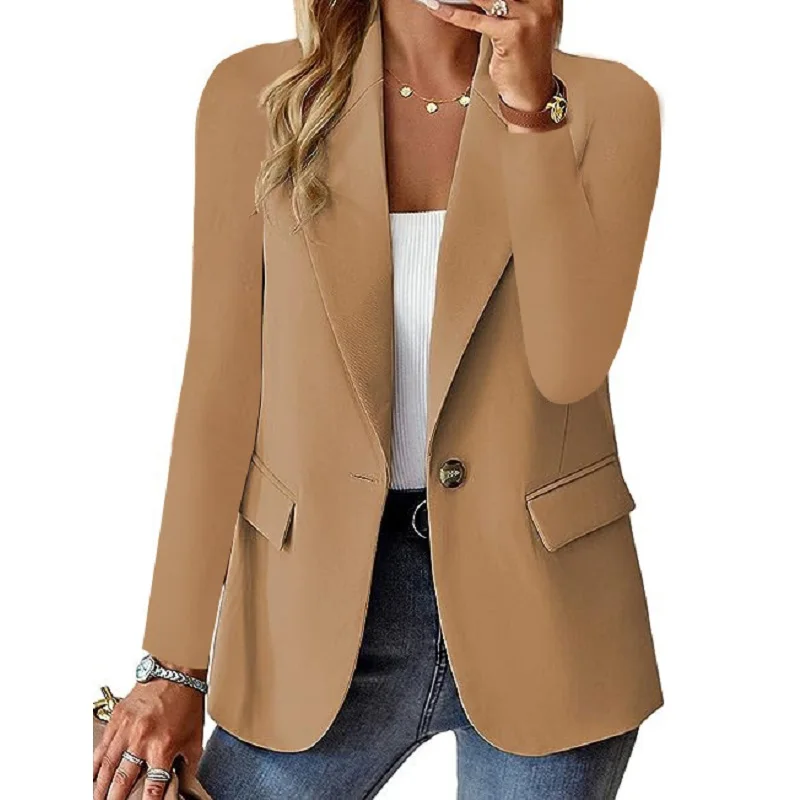 ﻿ Women Autumn Blazers Feminino Coats Ladies Long Sleeve Solid Color Outerwear Blazer de mujer