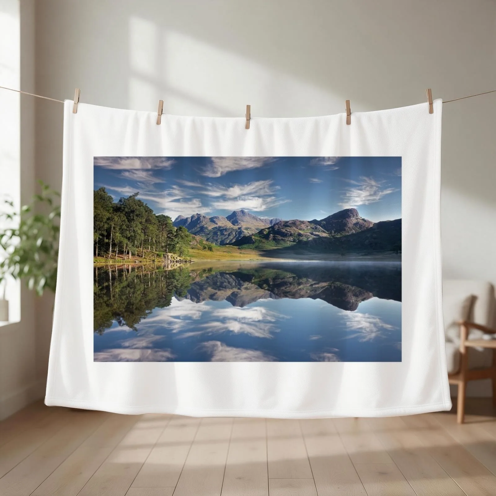 Dancing clouds above The Langdales and Blea Tarn Throw Blanket Sofa Quilt Custom Comforter Luxury Brand Blankets
