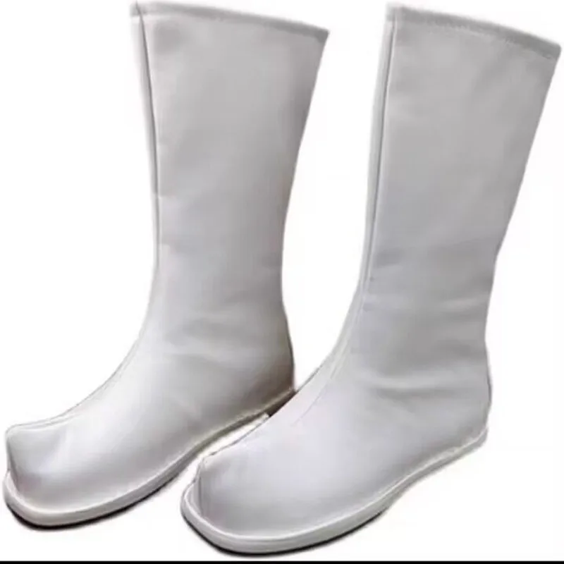 รองเท้าบูทนักรบสีดำขาว รองเท้าบูทสบู่ วินเทจ นักรบวูเซีย อัศวิน นักดาบ นินจา อุปกรณ์คอสเพลย์ รองเท้า