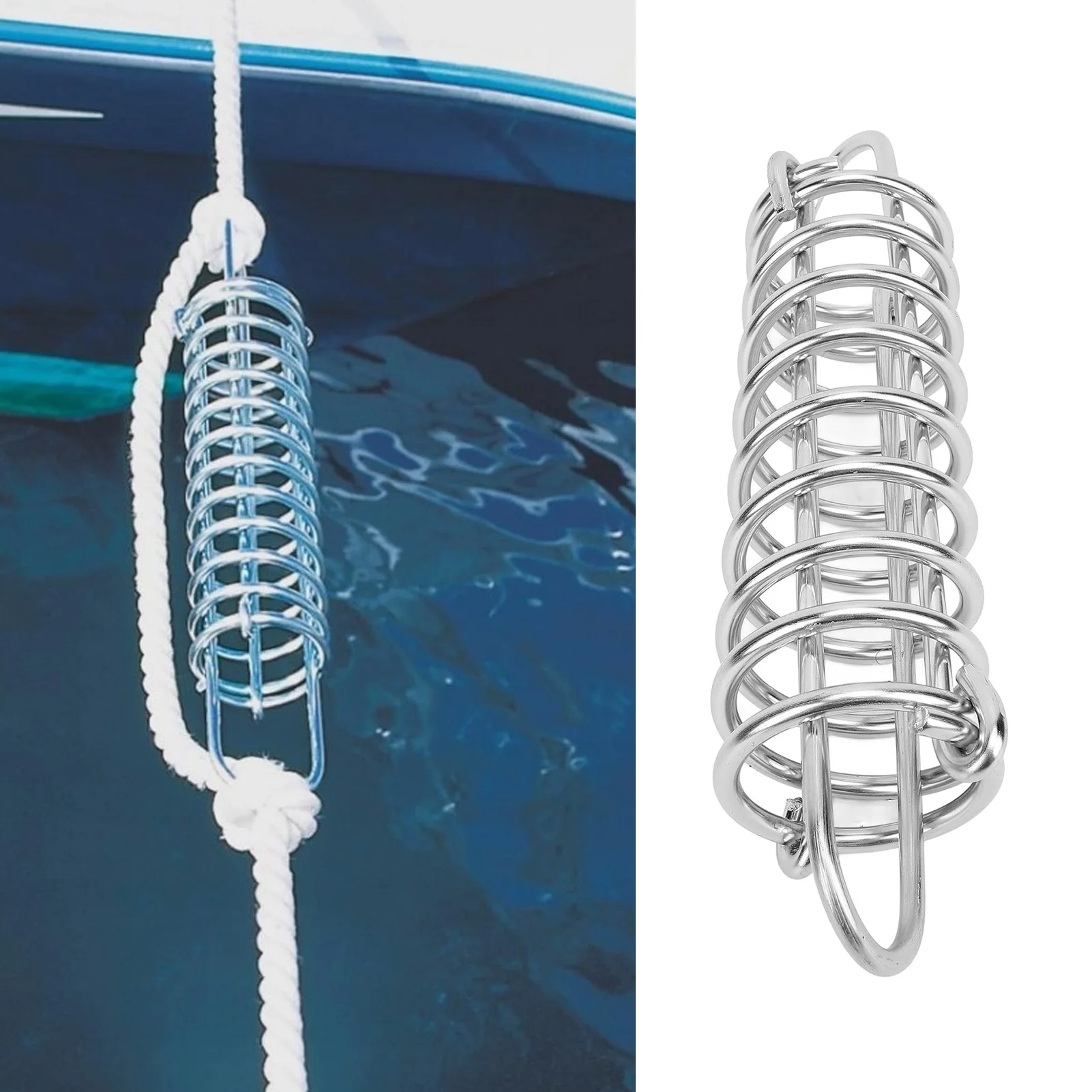 6*270mm Mooring Spring Stainless Steel Shock Absorbing Boat Anchor Dock Line Spring Marine Anchor Damper Snubber Spring