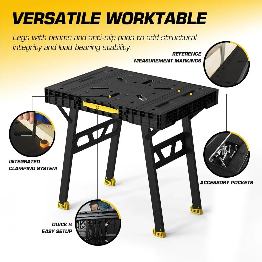 휴대용 접이식 작업대 및 톱호스, 경량 다목적 작업대, 2 인 1, 간편한 설치, 34 인치 W x 25 인치 D x 32 인치 H