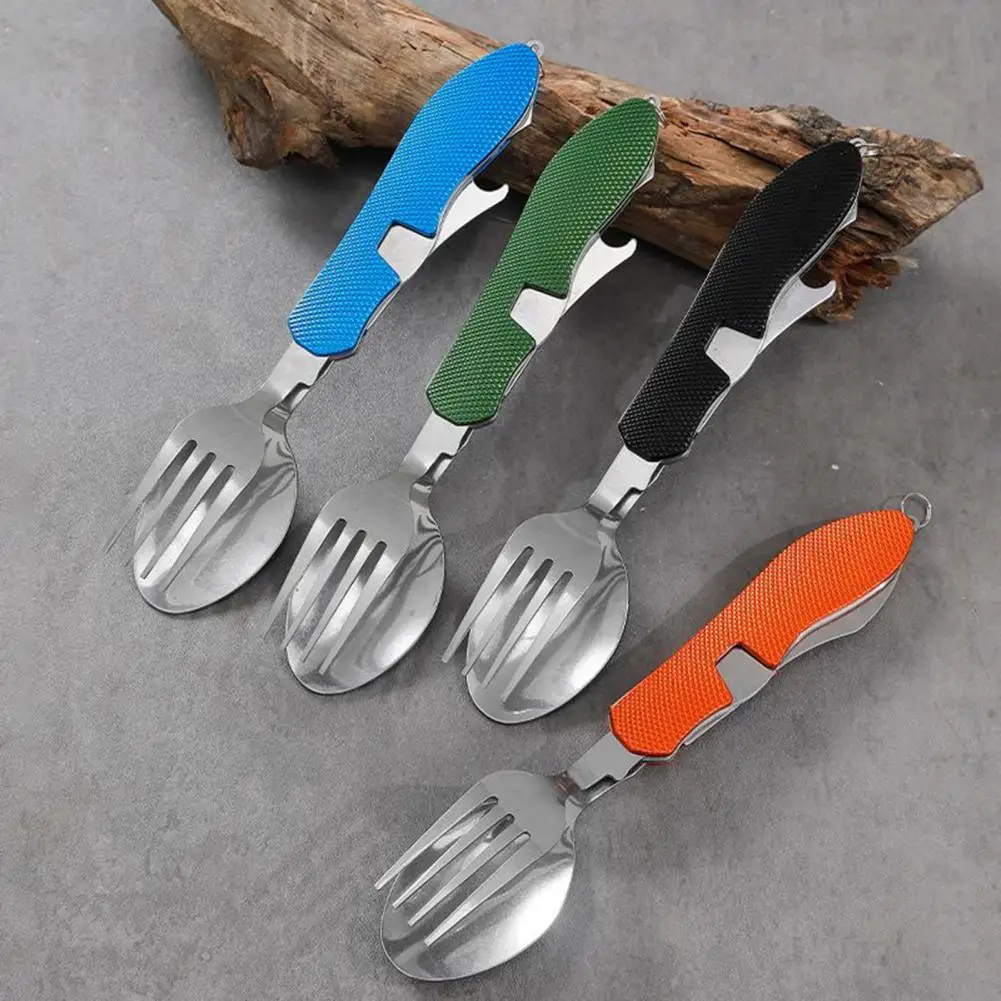 Outdoor Portable Folding Cutlery Metal Travel Picnic Hiking Detachable Fork Spoon Fruit Cutter Collapsible Flatware Utensils