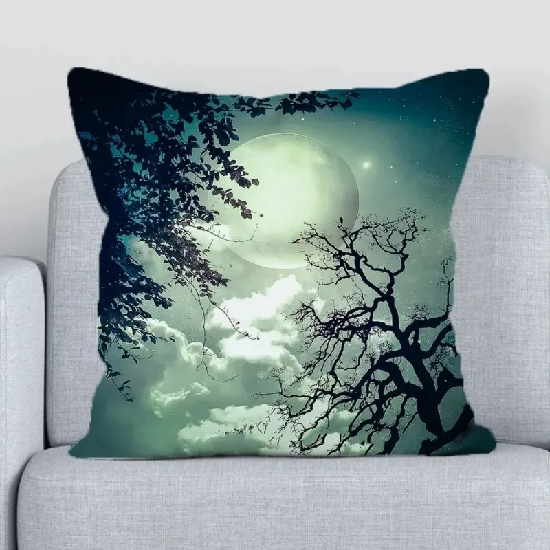 Night Scene Moon Pattern Decorative Cushion Cover Pillow Decorative Pillow Cover Moonlight Print Pillow Cover