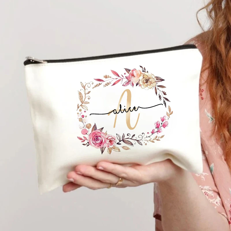 

Холщовая косметичка с индивидуальным именем, органайзер, дорожная сумка для хранения на молнии, персонализированные сумки, свадебный лучший подарок для сестер