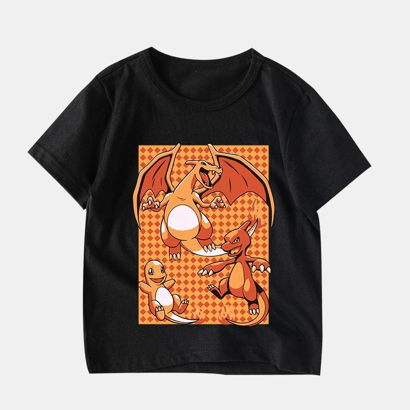 Pok É Mon New Cartoon Printed T-shirt for Men and Women in Summer Loose and Casual Multifunctional Short Sleeved for Children