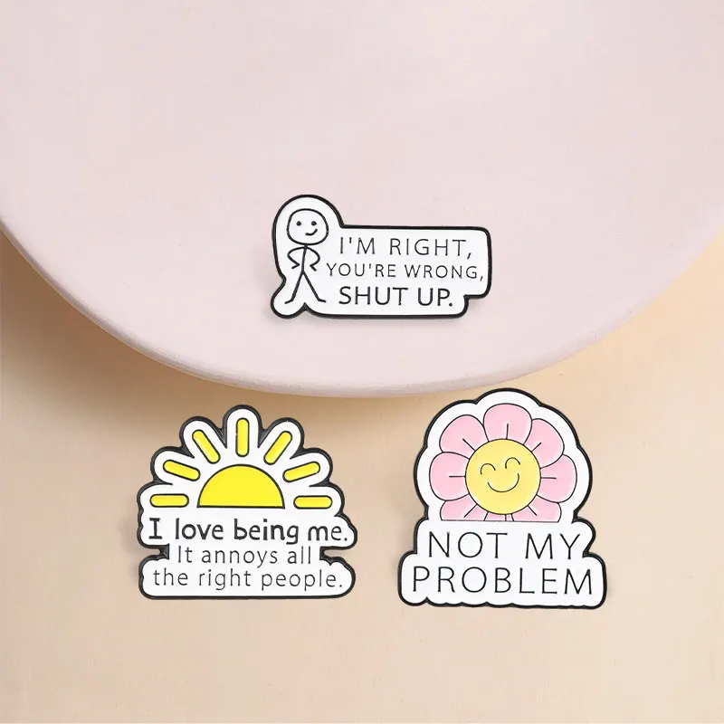 Not My Problem Floral Smiley Enamel Pin Sarcastic Relaxed Brooch for Stress Relief and Casual Daily Wear Gift Style