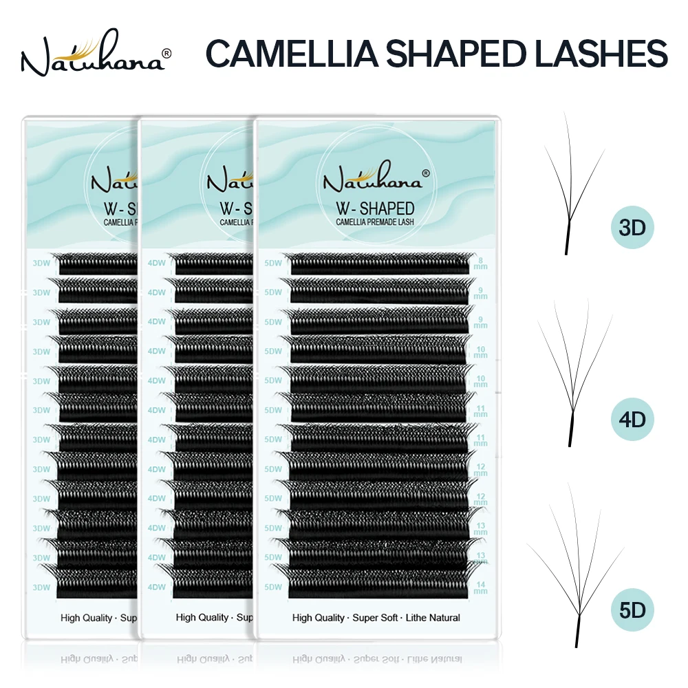 NATUHANA W-shape Matte Eyelash Extension 3D 4D 5D W Camellia Eyelashes Premade Volume Fan Soft Mink False Lashes