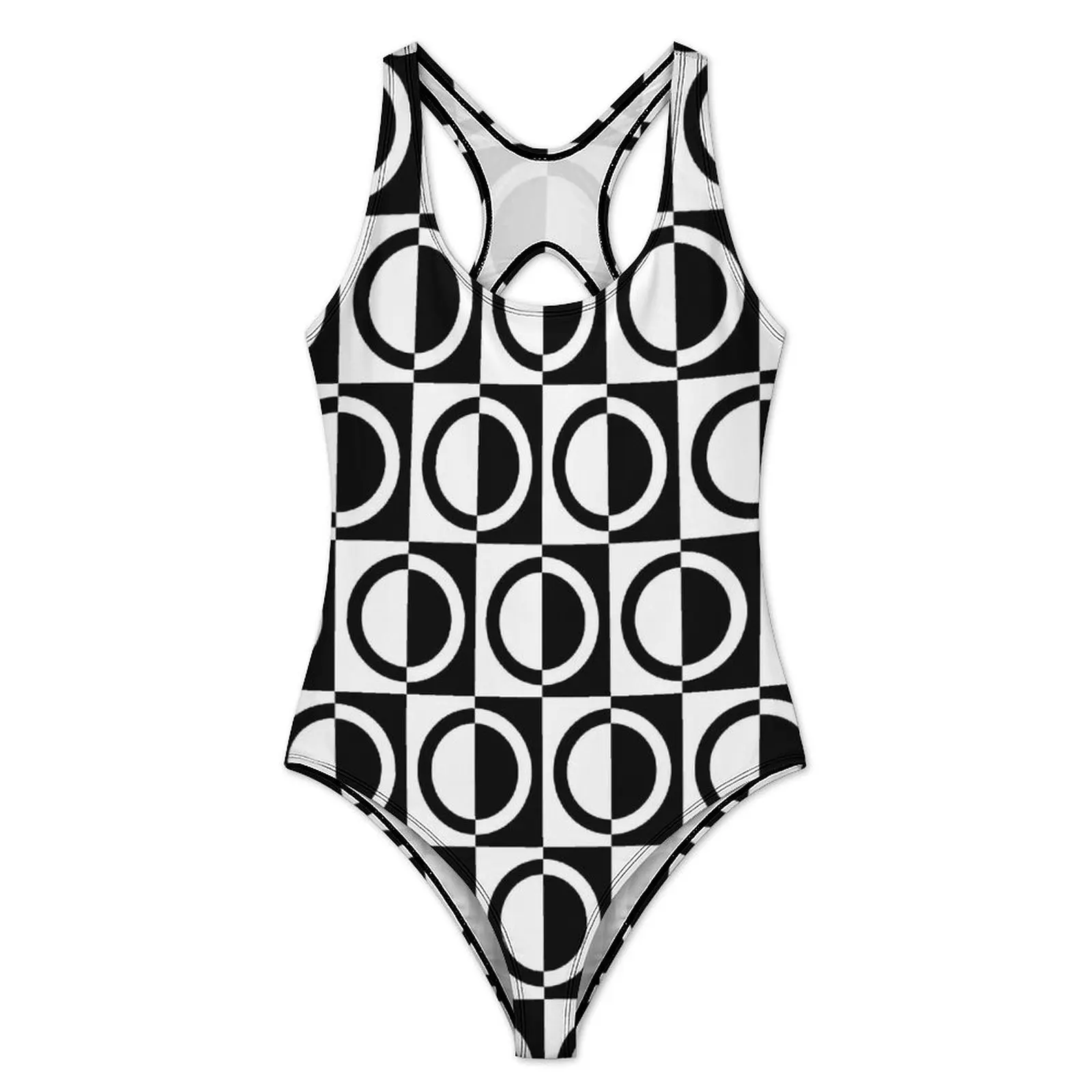 Geo Print Swimsuit Black White Circles Swimwear One Piece Holiday Surf Bodysuit Bathing Suit Women Push Up Sexy Beach Outfits