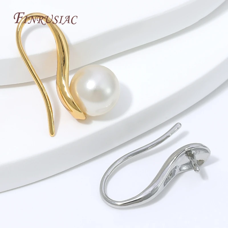 18K Gold Plated S Curve Ear Hook With Pin,Brass Twisted Fish Hook Ear Wire Blank Base For DIY Pearl Earrings Jewelry Findings