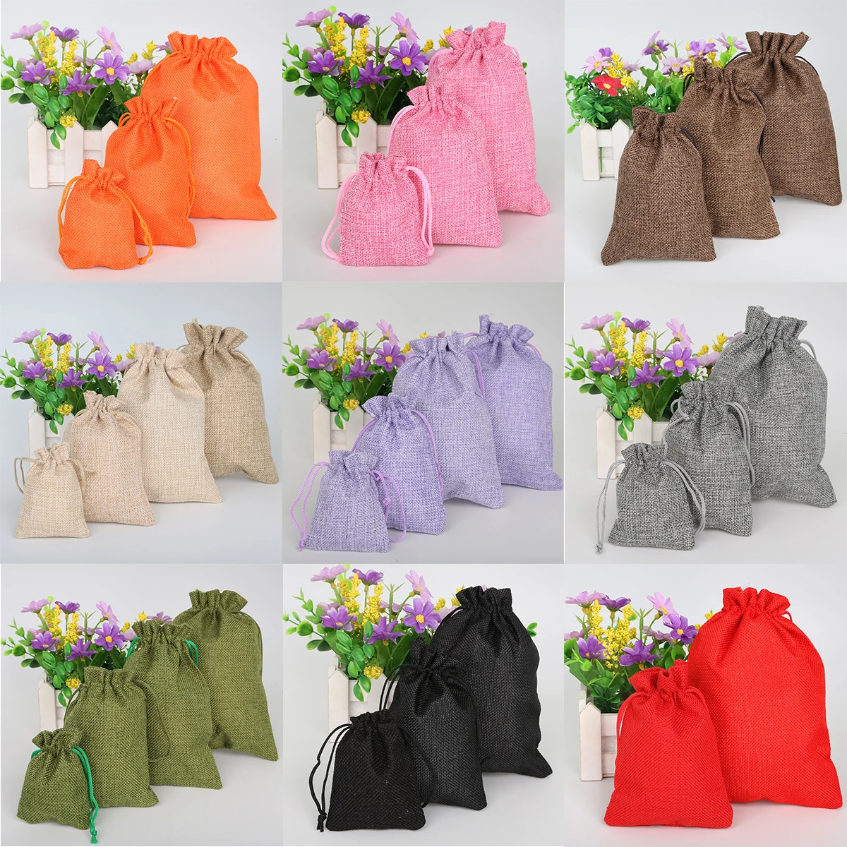 

5pcs Cotton Linen Drawstring Wedding Jewelry Decorative Bags Christmas/Wedding Gift Bags Pouch Product Packaging Bags