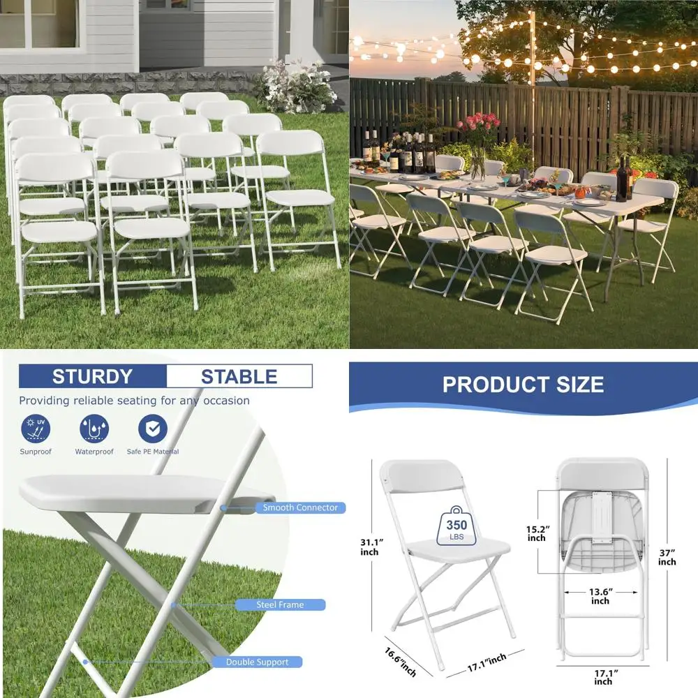Portable Folding Chairs White 18-Pack, Durable Plastic for Outdoor and Indoor Use, 350lb Capacity, Lightweight Event Chairs