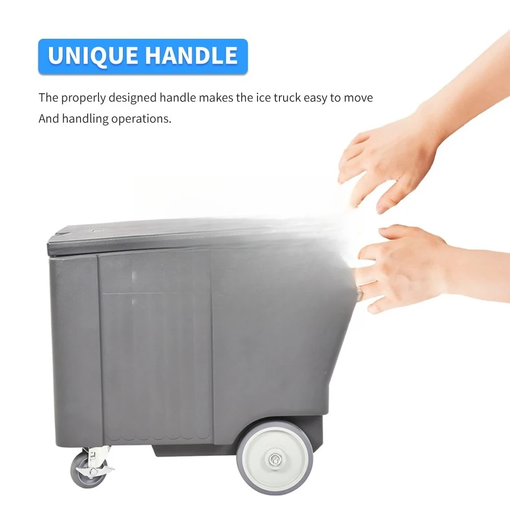 

110L Ice Box Storage Bin Moveable Ice Caddy With Wheels Hotel Restaurant Facility Insulated Cold Food Trolley Sliding Ice Caddy